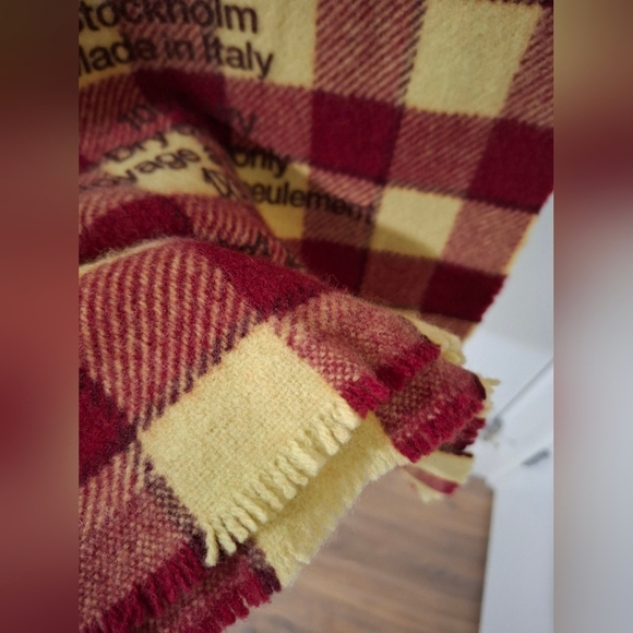 Acne Studios Red and Yellow Wool Checkered Scarf with Micro Fringe - Picture 6 of 6